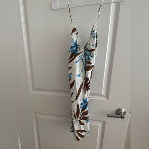 Zara White and Brown Dress with Blue Accents